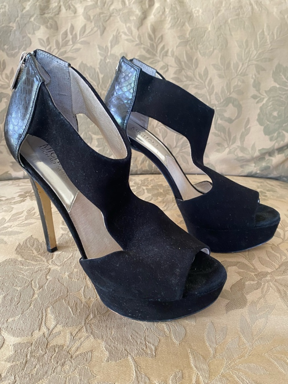 Michael Michael Kors Black Suede Platform Stiletto Open Toe Back Size 8.5M - Picture 2 of 7